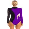 Linjinx Womens Adult Rhinestone Gymnastics Leotard Dance Bodysuit Acrobatics Figure Skating Jumpsuit BlackPurple Large view 2