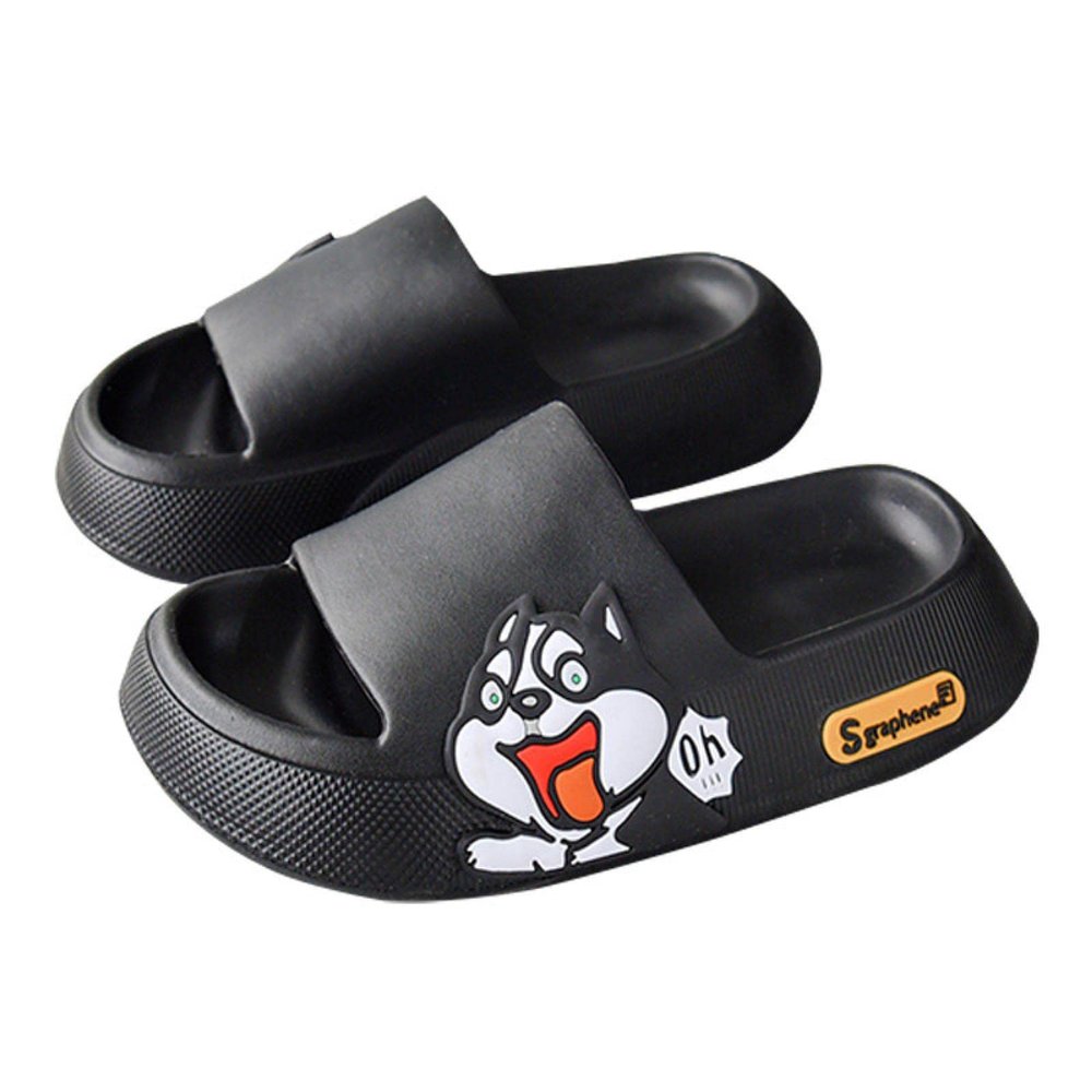 PILYON Shit feeling slippers men and women outdoor wear indoor home home advanced thick bottom anti-slip anti-odor couple cute sandals 42/43 Huskylogo-black