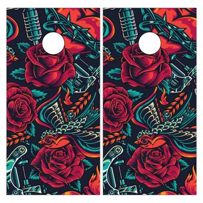 Styubn Cornhole Board Wraps Red Rose Weapon Gun Cornhole Skins for Boards,Skin Decal Vinyl Wrap for Cornhole Game Board Bag Toss (2xpcs.)