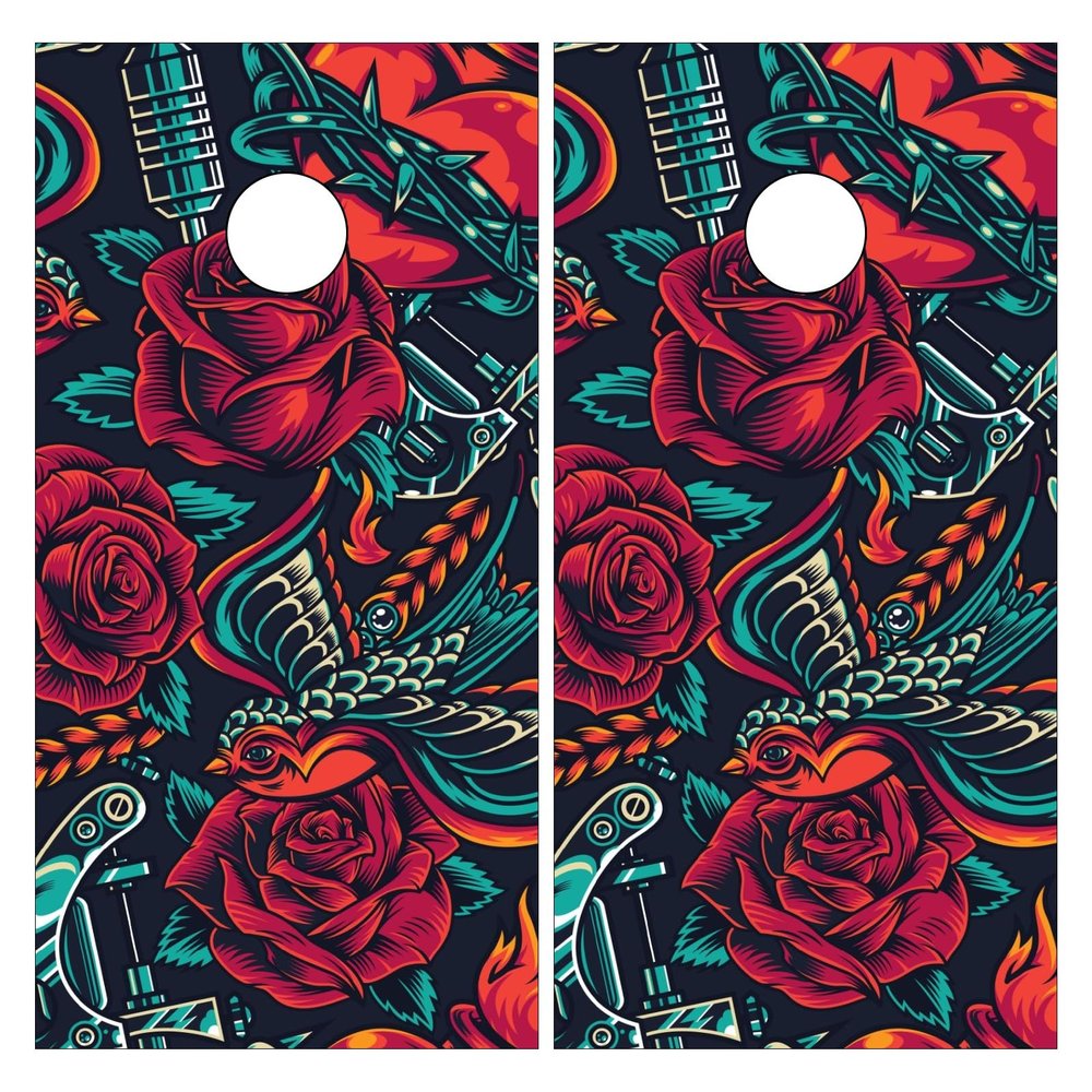 Styubn Cornhole Board Wraps Red Rose Weapon Gun Cornhole Skins for Boards,Skin Decal Vinyl Wrap for Cornhole Game Board Bag Toss (2xpcs.)
