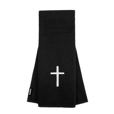 SLEEFS Football Towel - Cotton Quarterback QB Towel for The Football Field - Bi-Fold Hook & Loop Closure - Men/Youth/Boys/Adults - Faith Cross Black