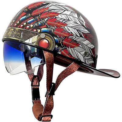 YMKJGZS Retro Half Helmet Baseball Cap Vintage Couple Low Brim Lightweight and Breathable Motorcycle - DOT Approved Motorcycle German Style Helmets for Scooter Moped Cruiser Chopper ATV (1,XL)