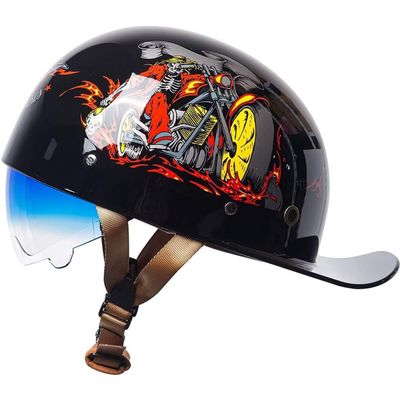YMKJGZS Retro Half Helmet Baseball Cap Vintage Couple Low Brim Lightweight and Breathable Motorcycle - DOT Approved Motorcycle German Style Helmets for Scooter Moped Cruiser Chopper ATV (7,2XL)
