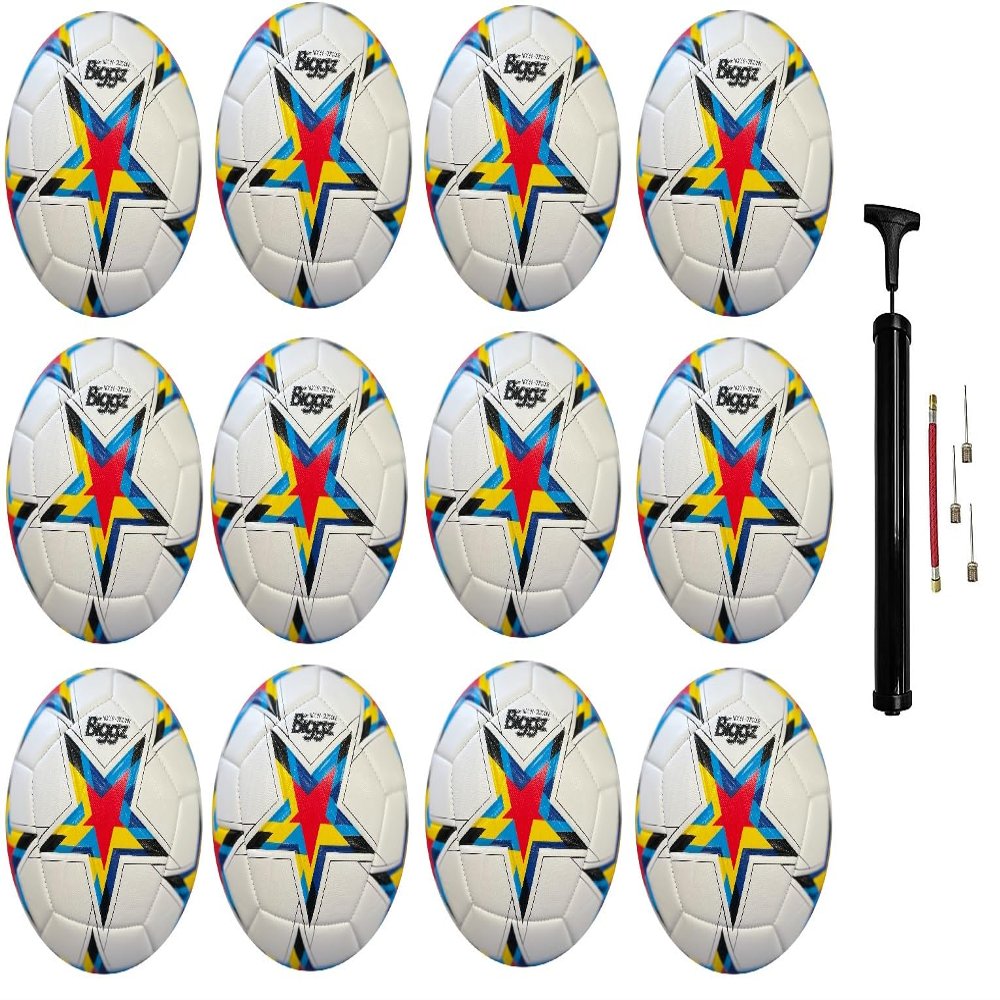 Biggz High Tech Mould Starz Soccer Ball Size 5 (12 Pack) with (1) Hand Pump