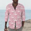 Pink Flamingos Men's Long Sleeve Shirt Button Down Work Shirt Casual Beach Shirt Tops XL view 2