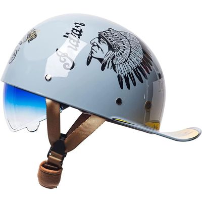 YMKJGZS Retro Half Helmet Baseball Cap Vintage Couple Low Brim Lightweight and Breathable Motorcycle - DOT Approved Motorcycle German Style Helmets for Scooter Moped Cruiser Chopper ATV (2,2XL)