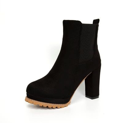 SACFOF Chunky Platform Ankle Boots for Women Fashion Comfortable Suede Ankle Booties Combat Round Toe Chelsea Dress Shoes