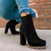 SACFOF Chunky Platform Ankle Boots for Women Fashion Comfortable Suede Ankle Booties Combat Round Toe Chelsea Dress Shoes view 4