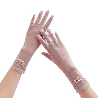 Flush of Dawn Lace Summer Sun Gloves Antiskid Touch Screen Women Sunblock Gloves Driving Outdoor Cycling Sunscreen Gloves (Pink)