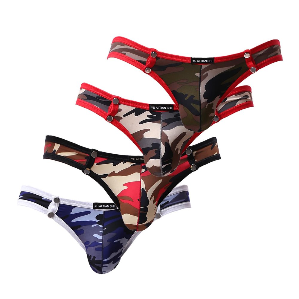 YUYUPREF Men's Fashionable Camouflage Color Underwear Soft Lightweight Low Rise Briefs Underpants YY2201 (X-Large, J0004-4 Pack)