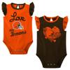 Outerstuff Girls Newborn & Infant Brown/Orange Cleveland Browns Spread the Love 2-Pack Bodysuit Set view 1