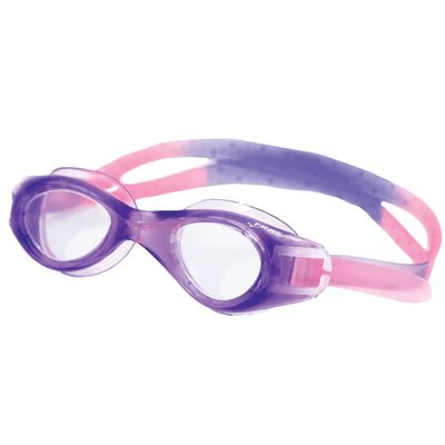 FINIS Nitro Kids Swim Goggles - Ages 5-10 - Soft One-Piece Frame - UV Protection - Adjustable Split Strap - Clear/Purple