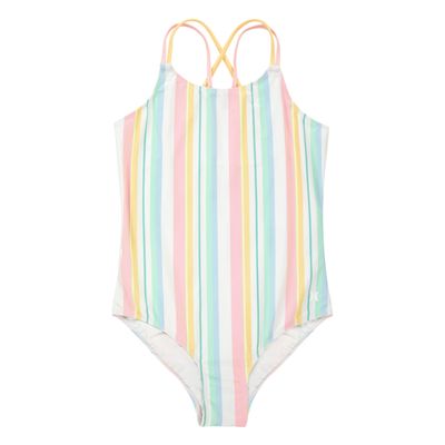 Hurley Girls' One Piece Swimsuit, Pale Ivory/Multi Stripe, 12