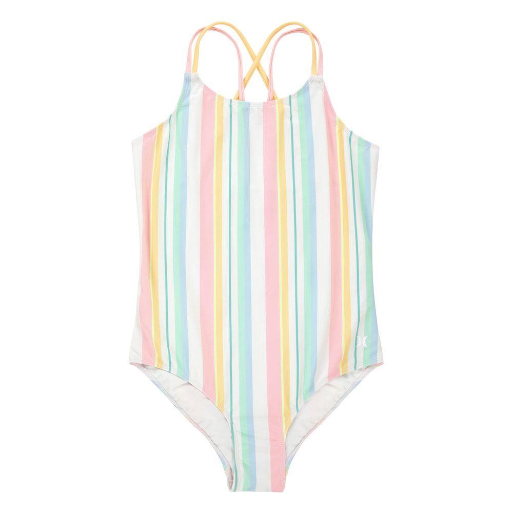 Hurley Girls' One Piece Swimsuit, Pale Ivory/Multi Stripe, 12