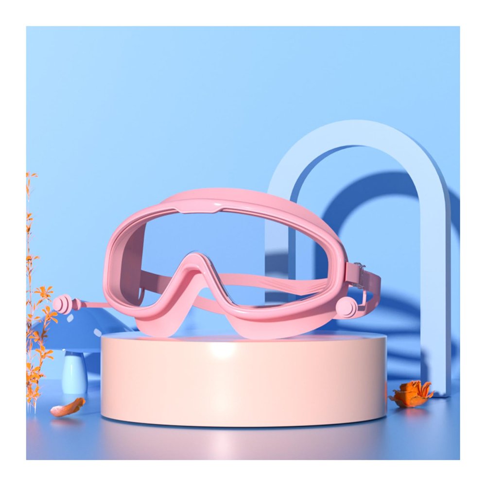 Atlodas HD children's large frame waterproof and anti-fog swimming goggles, Kids Swim Goggles with Nose Cover No Leaking Anti-Fog Waterproof Age 3-15 (pink)