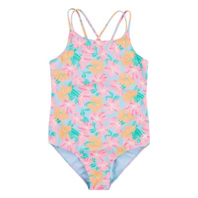 Hurley Girls' One Piece Swimsuit, Blue Ice/Floral, 14