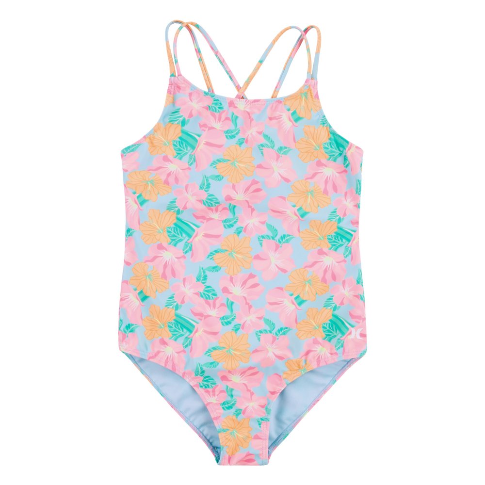Hurley Girls' One Piece Swimsuit, Blue Ice/Floral, 14