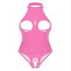 Miutii Women's Patent Leather Wet Look Bare Breast Hollow Out Tights Bodysuit Nightwear Teddies Pink 5X-Large view 1