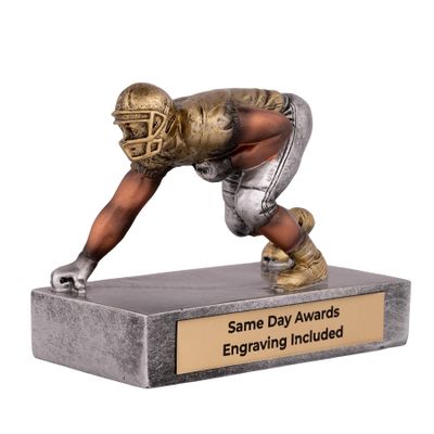Same Day Awards Premium Football Lineman Resin Trophy Award 8 Inches  Multi-Color Football Player Figurine on Solid Resin Base  Includes Custom Engraving