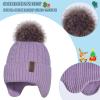 Winter Hat Gloves Scarf Set for Kids Earflap Beanie with Cute Pom Knit Girls Children Baby Toddler Purple Warm Wool Fleece Lining 10 11 12 13 14 Years Old view 2