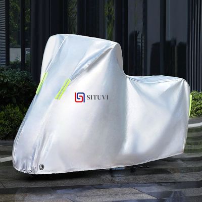 Motorcycle shelter Motorcycle rain and Sun Protection Cloth Cover, Windproof Buckle, Night Reflective Belt with Lock Buckle(Color:Silver,Size:L)