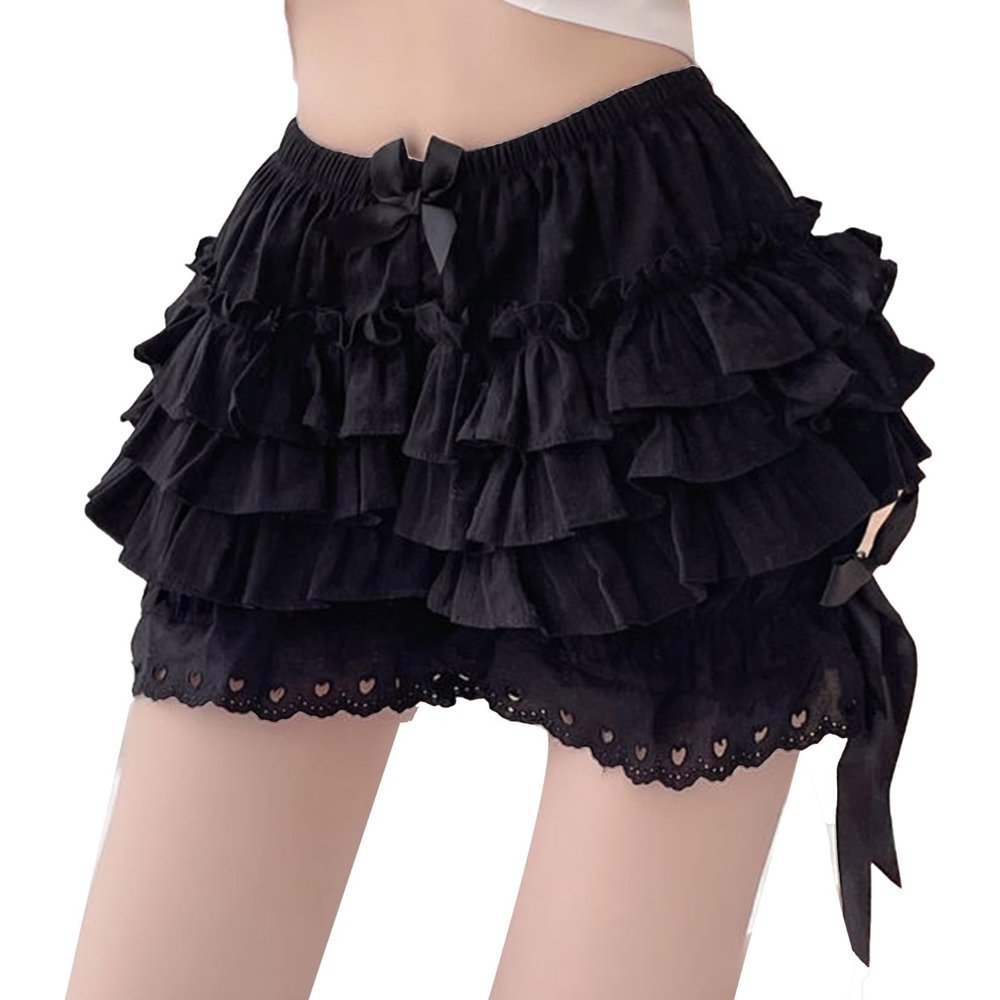 Shinsto Womens Lace Trim Layered Ruffle Bloomers Shorts Pumpkin Pants Pettipants T0054#Black Large