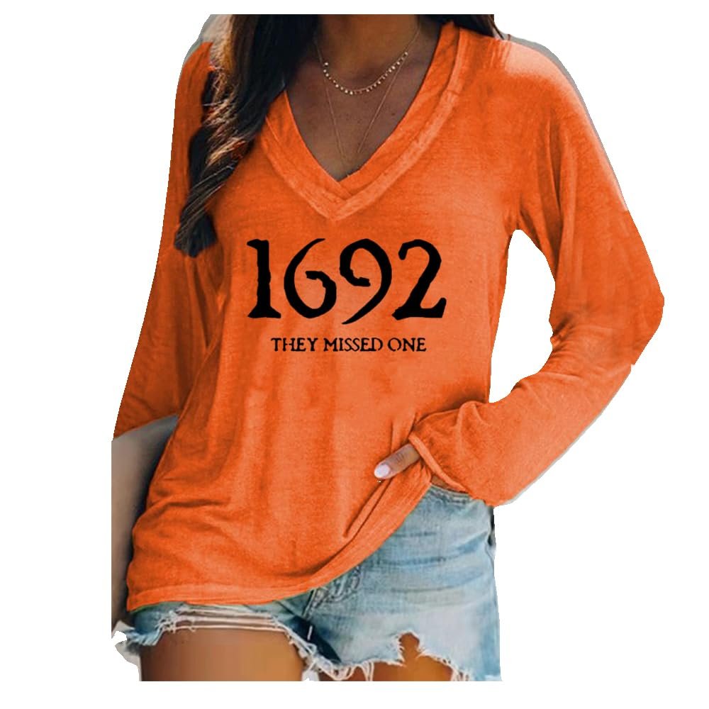 1692 They Missed One Shirt Long Sleeve 1692 They Missed One Womens Halloween Sweatshirts For Women 1692 They Missed One Womens Shirt Casual Funny Halloween Tshirts Long Sleeve Tee Orange