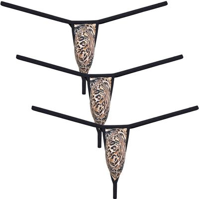 Botmois Sexy Men's Leopard Mini Bikini Thong Underwear Diamond Back Tangas Minimum Coverage G-string Underpants Hot Jockstap 3-Pack(Stripe Leopard) L