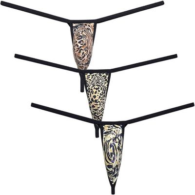 Botmois Sexy Men's Leopard Mini Bikini Thong Underwear Diamond Back Tangas Minimum Coverage G-string Underpants Hot Jockstap 3-Pack(Stripe Leopard,Small Brown Leopard,Big Stripe Leopard) M