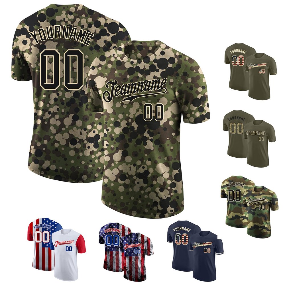 Customized Camo T Shirts Personalized Baseball Jerseys for Youth Boys Men Women, Design Your Own Uniforms with Name & Number for Team/Family, Sports Casual Baseball Tees Shirts XS-5XL