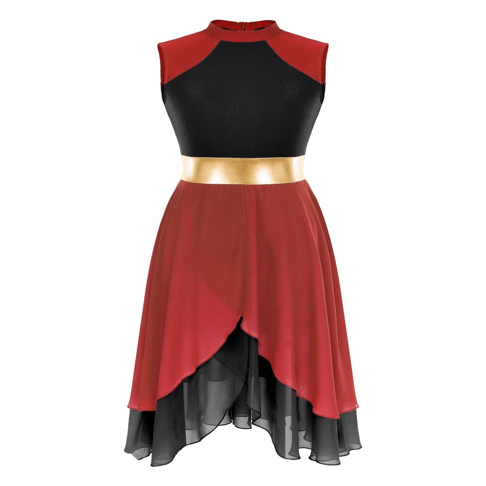 vastwit Women's Color Block Liturgical Praise Dance Overlay and Tunics Sleeveless Worship Dance Dress Red&Black X-Large