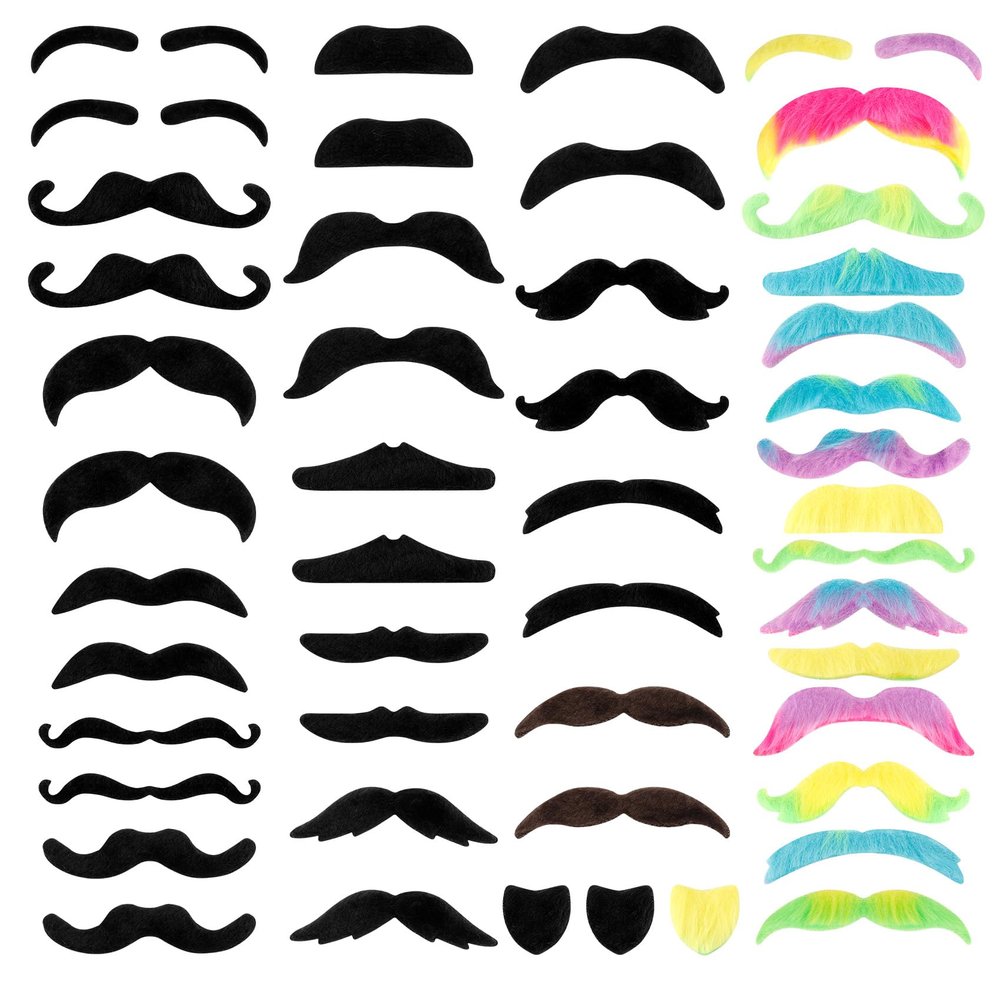 Fake Mustache 48 PCS Colorful Fake Mustaches Self Adhesive Stick on Moustache Fake Beard Costume for Cosplay Mardi Gras Party