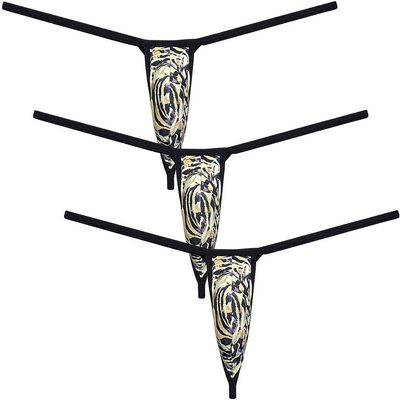 Botmois Sexy Men's Leopard Mini Bikini Thong Underwear Diamond Back Tangas Minimum Coverage G-string Underpants Hot Jockstap 3-Pack(Big Stripe Leopard) XL
