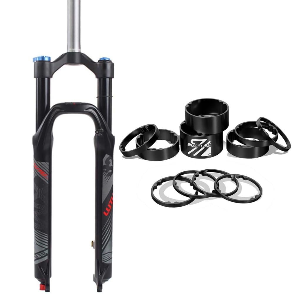 BUCKLOS 27.5inch MTB QR Manual Air Suspesion Fork & 11PCS Headset Aluminium Alloy Spacer Black