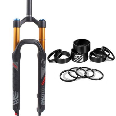 BUCKLOS 26inch MTB QR Crown Air Suspesion Fork & 11PCS Headset Aluminium Alloy Spacer Black