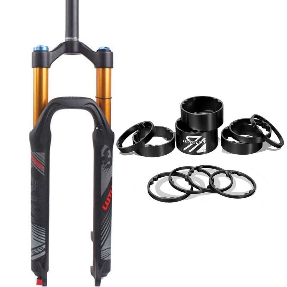 BUCKLOS 26inch MTB QR Crown Air Suspesion Fork & 11PCS Headset Aluminium Alloy Spacer Black