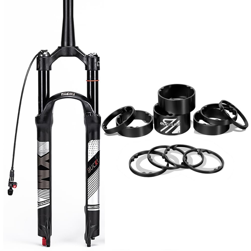 BUCKLOS 26inch MTB QR Tapered Remote Air Damping Suspesion Fork & Headset Spacer Aluminum -Black