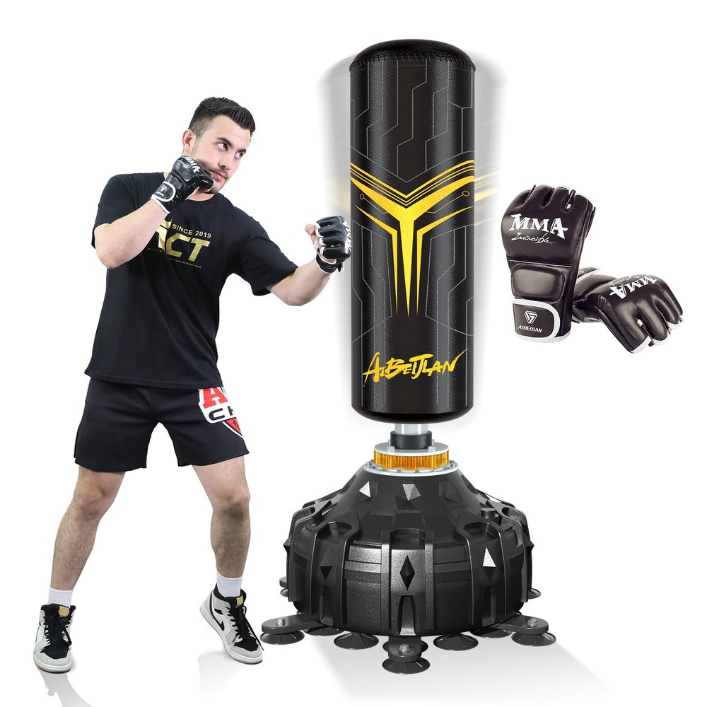 Freestanding Punching Bag with Boxing Gloves, Boxing Bag with Suction Cup Base for Adult Teens-Standing Kickboxing Bag for Home Office GymBlack