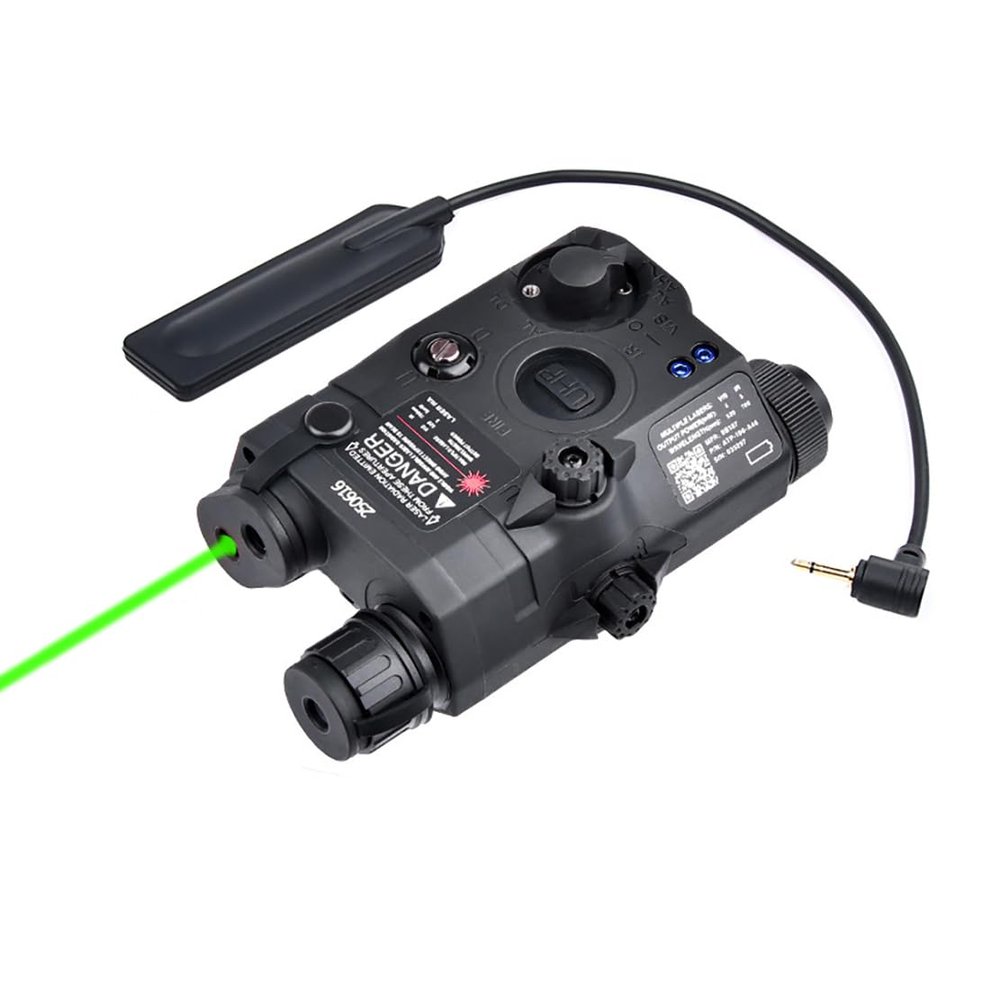 Plastic PEQ-15 Box Laser Sightswith IR Laser + Red/Green Laser Sight + IR Light Illuminator Night Vision Flashlightwith Pressure Switchfor 20mm Rail (Green Laser BK)