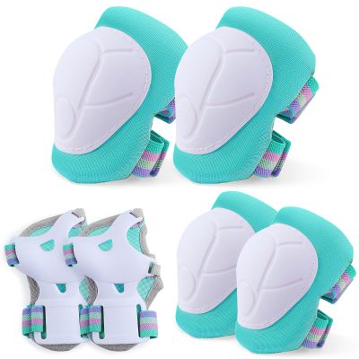 FIODAY Knee Pads for Kids Knee and Elbow Pads Wrist Guards Adjustable Protective Gear Set for Girls Boys Inline Skating Biking Skateboard Scooter Knee Pads,Aqua Green,3-8 Years