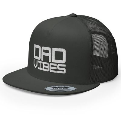 RIVEMUG Dad Vibes Premium Trucker Hat Flat Bill High Crown Adjustable Cap Charcoal