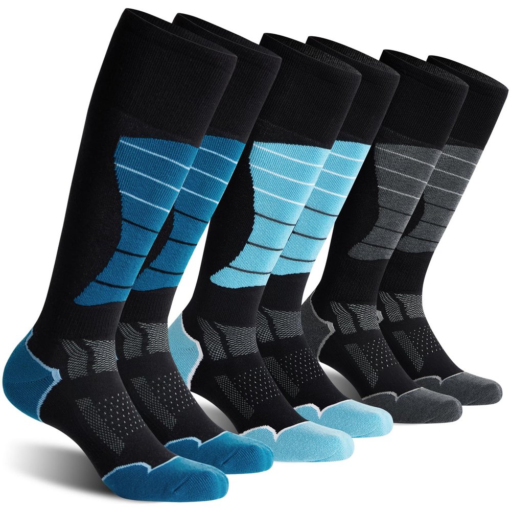 CS CELERSPORT 3 Pack Wool Ski Socks for Men and Women Skiing, Snowboarding, Cold Weather, Winter Performance Socks, Black+Lake Blue+Sky Blue, X-Large