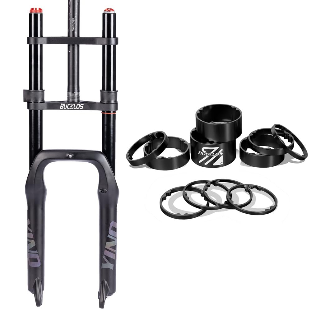 BUCKLOS 20 x 4.0 inch Fat Tire MTB Air Double Crown Suspension Fork &11PCS Headset Aluminium Alloy Spacer Black