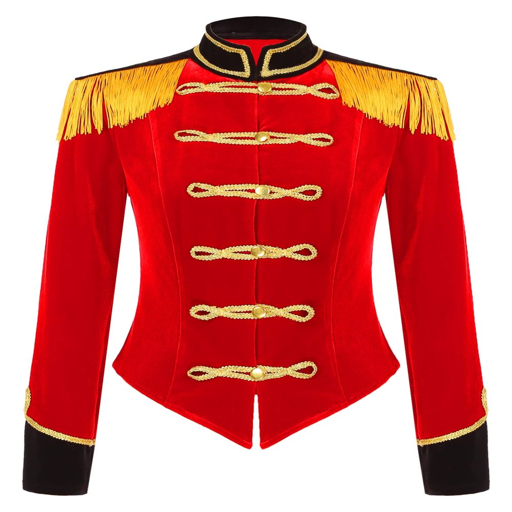 ranrann Velvet Circus Ringmaster Costume for Women Lion Tamer Blazer Jacket Coat Costume Adult Halloween Cosplay Outfit Red X-Large