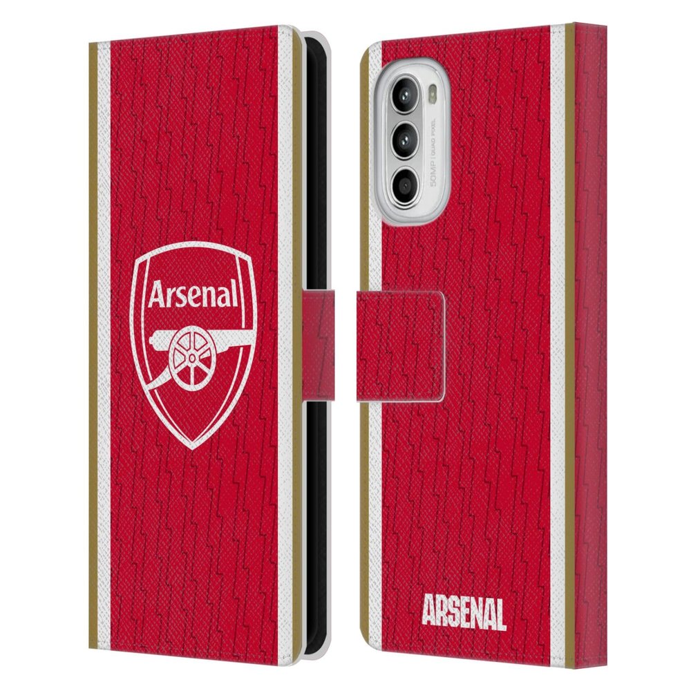 Head Case Designs Officially Licensed Arsenal FC Home 2023/24 Crest Kit Leather Wallet Case Compatible with Motorola Moto G52
