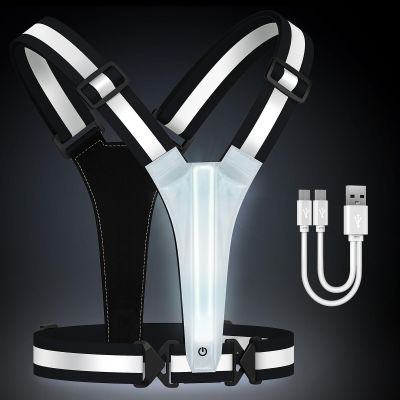Fokia Kunbio LED Reflective Running Vest Gear,Light Up Vest Runners Night Walking USB Rechargeable,Up to 11hrs Light with Adjustable Waist/Shoulder for Women Men Kids (Black)