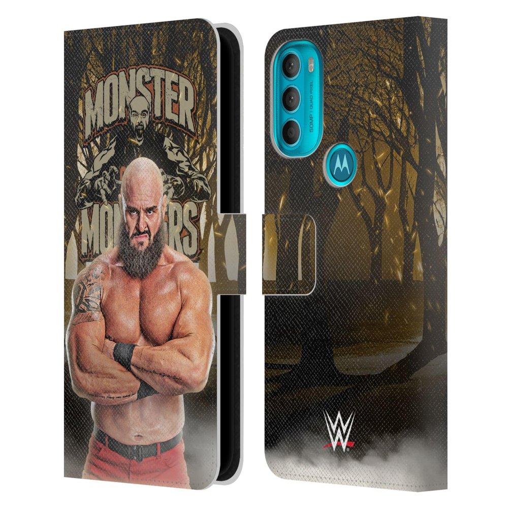 Head Case Designs Officially Licensed WWE Portrait Braun Strowman Leather Book Wallet Case Cover Compatible with Motorola Moto G71 5G