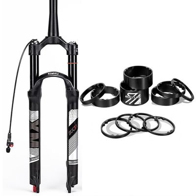 BUCKLOS 27.5inch MTB QR Tapered Remote Air Damping Suspesion Fork & Headset Spacer Aluminum -Black