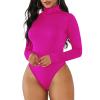 Hot Pink Bodysuit for Women Pink Long Sleeve leotard Neon Pink Turtleneck Leotards Neon Mock Turtle Neck Body Suit Shapewear Tops Rose Red S view 1