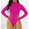Hot Pink Bodysuit for Women Pink Long Sleeve leotard Neon Pink Turtleneck Leotards Neon Mock Turtle Neck Body Suit Shapewear Tops Rose Red S view 2